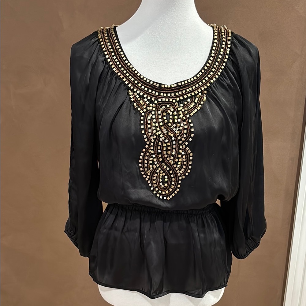 Elegant Black Beaded BeBe Women's Top